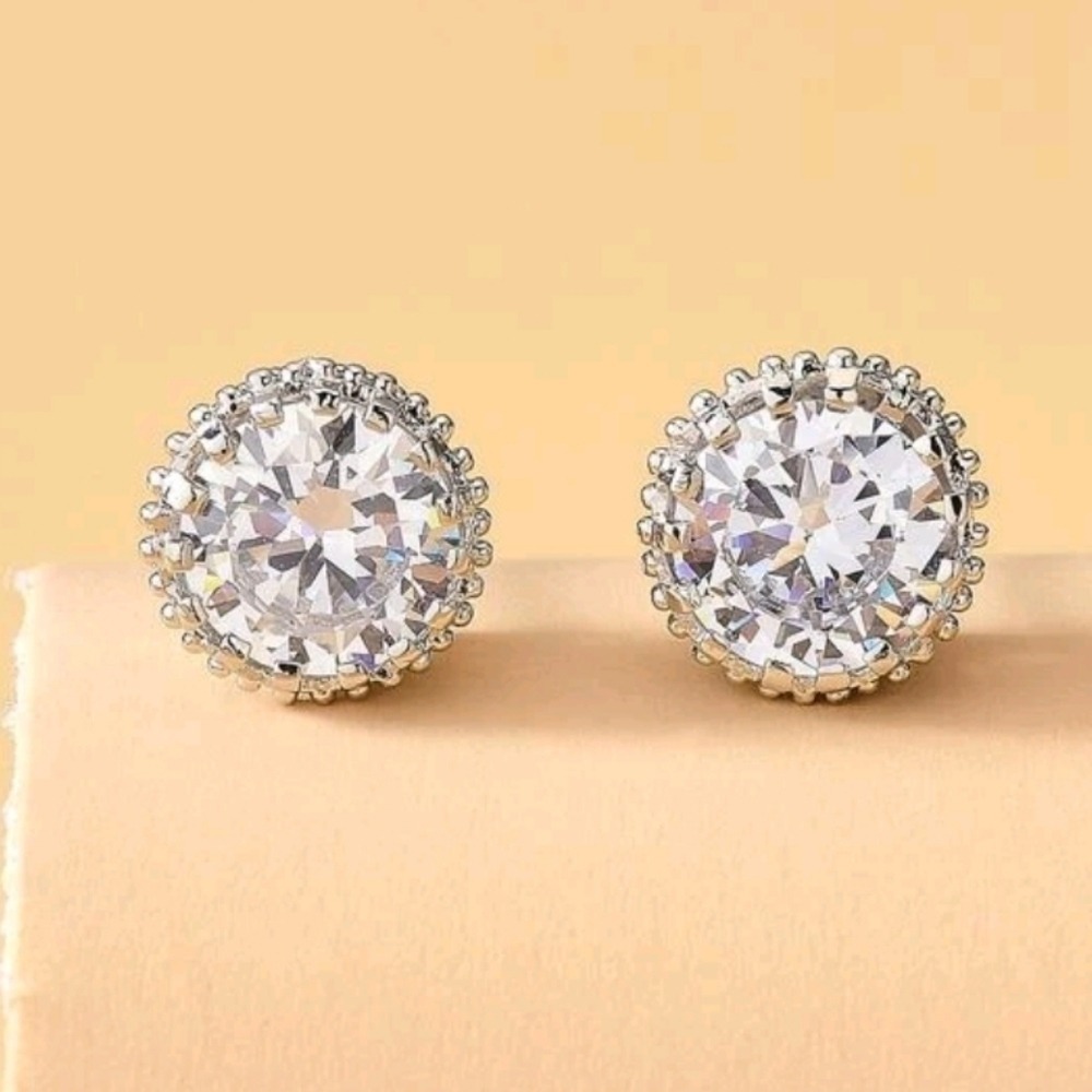 Silver Tone Rhinestone Stud Earrings Dainty Minimalist Casual
